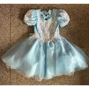 Vintage Girls Princess Pageant Dress Blue Beaded Puff Sleeves Costume 6